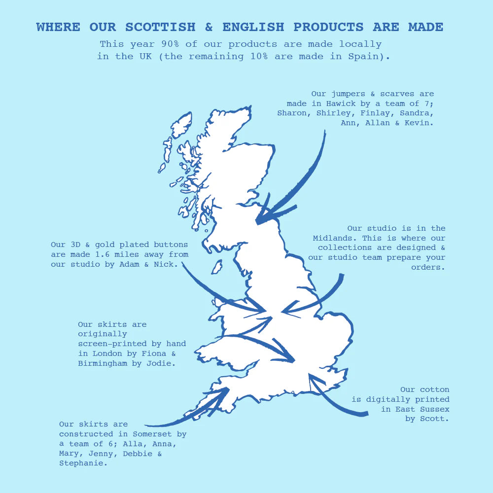 An illustrated map of the UK showing areas of production for HADES products.