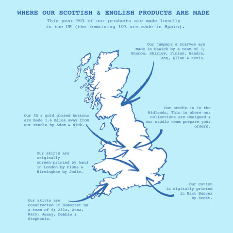 An illustrated map of the UK showing areas of production for HADES products.