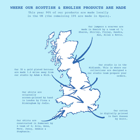 An illustrated map of the UK showing areas of production for HADES products.