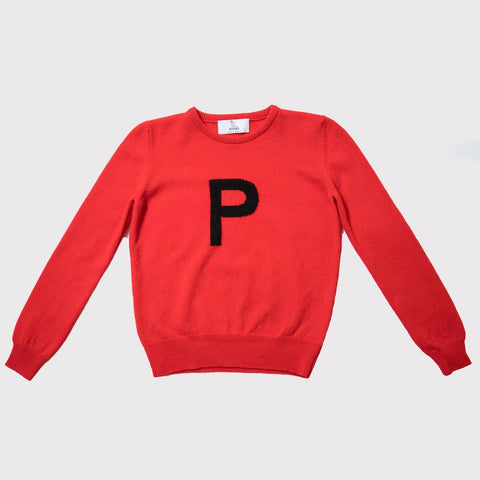 Hades P letter jumper, 100% wool made in Scotland 