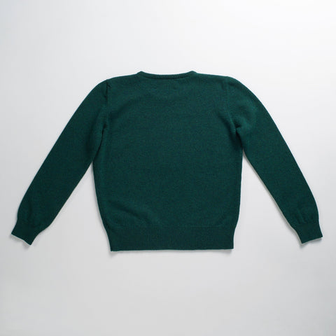 Green jumper sustainably made in Scotland
