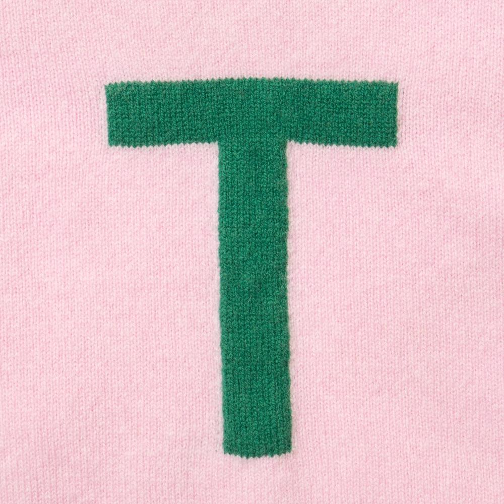 T letter jumper, 100% wool