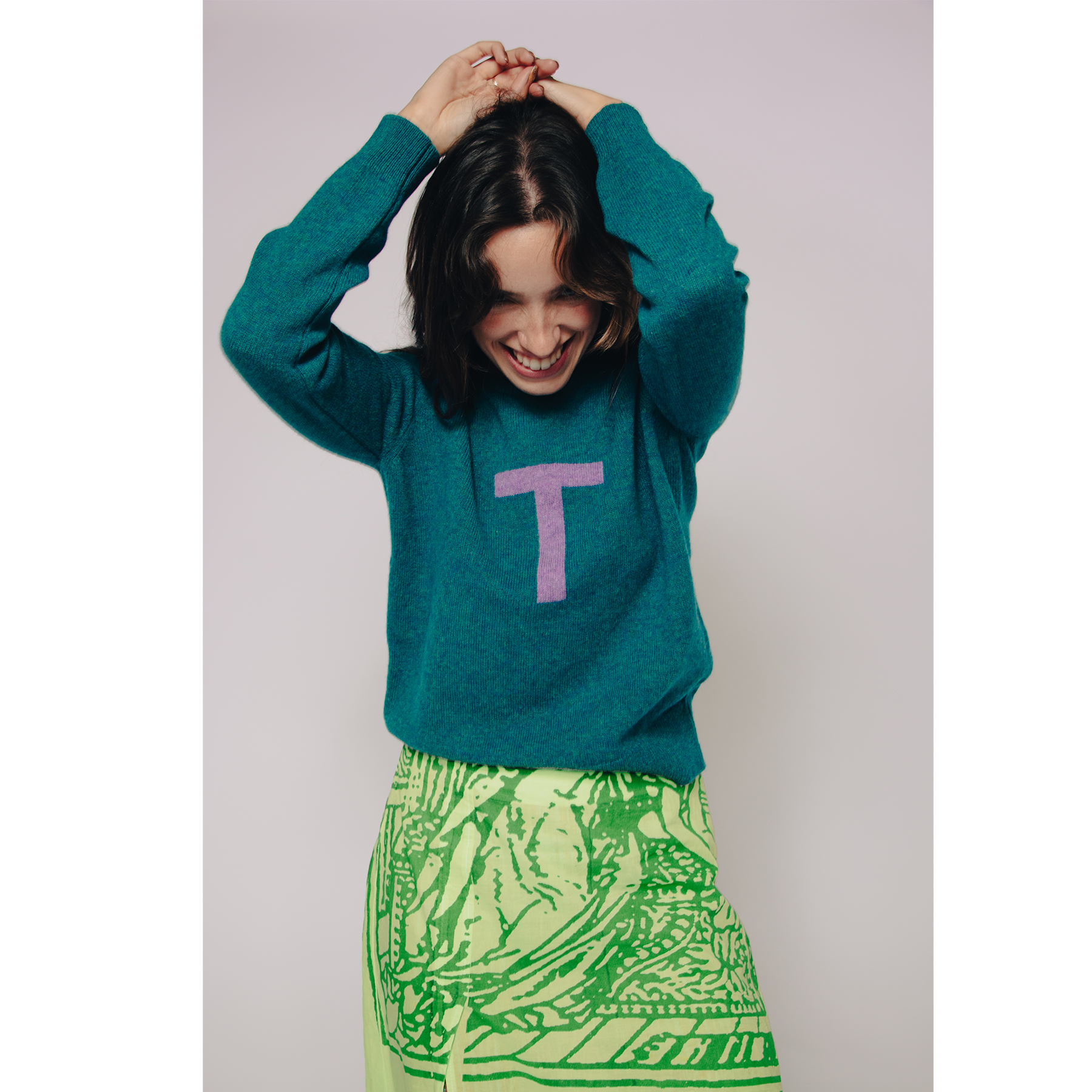 HADES Alphabet letter T jumper model wearing