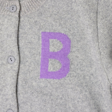 light grey & lilac letter B cardigan HADES wool
