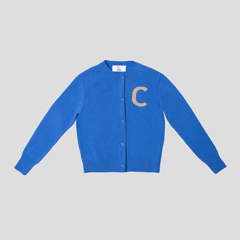 Blue & camel letter C cardigan HADES Wool