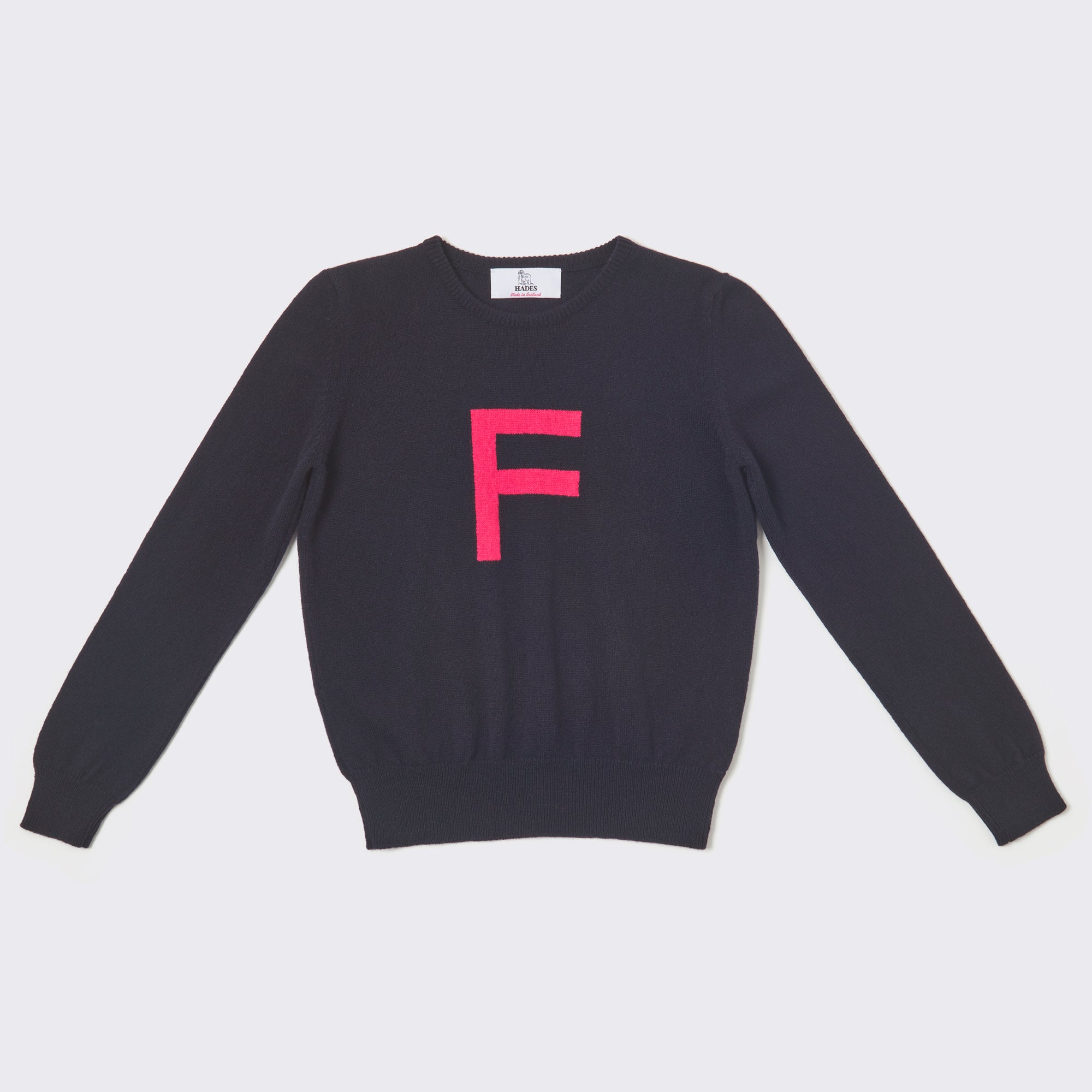Navy & pink letter F jumper HADES Wool