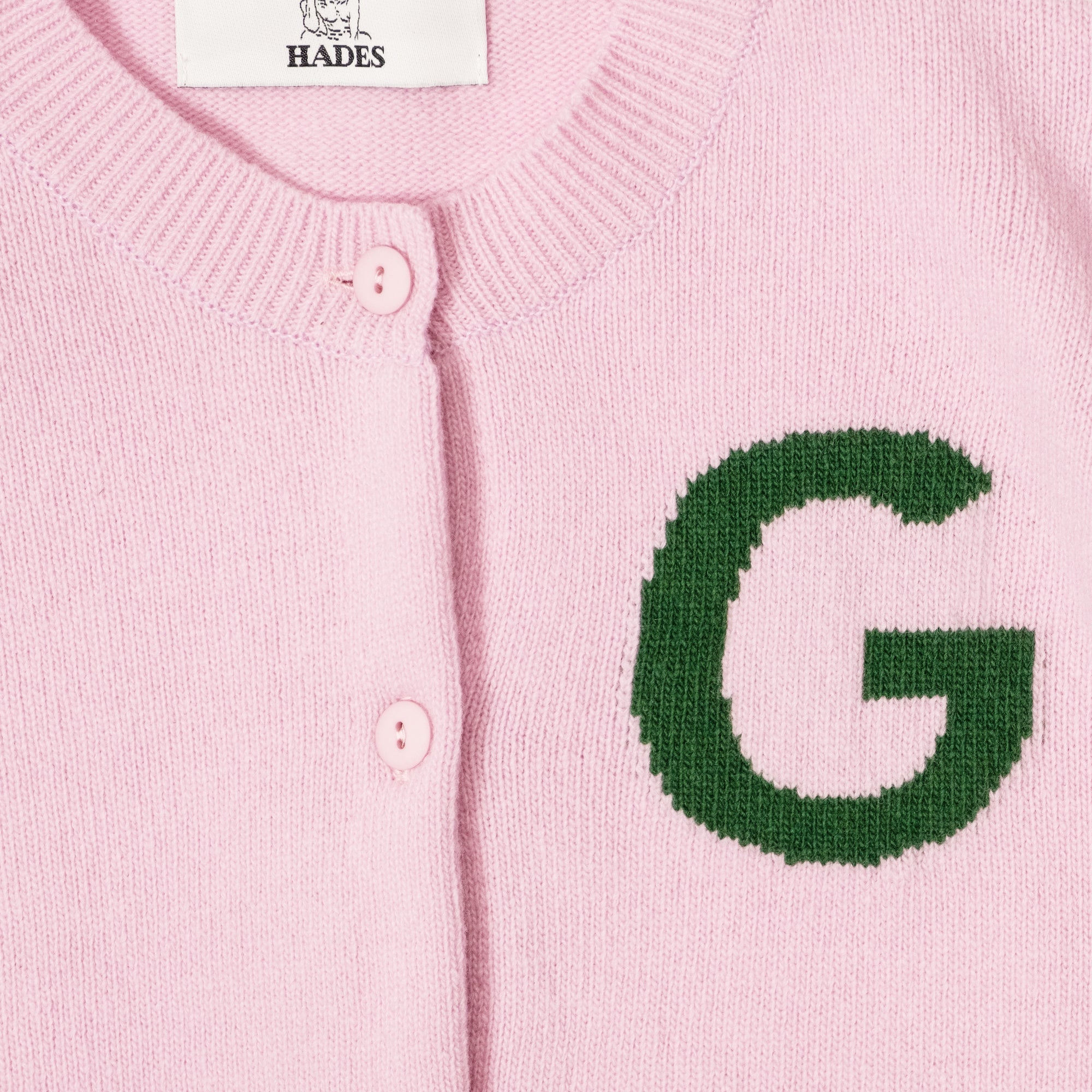 Pink & green letter G cardigan HADES Wool