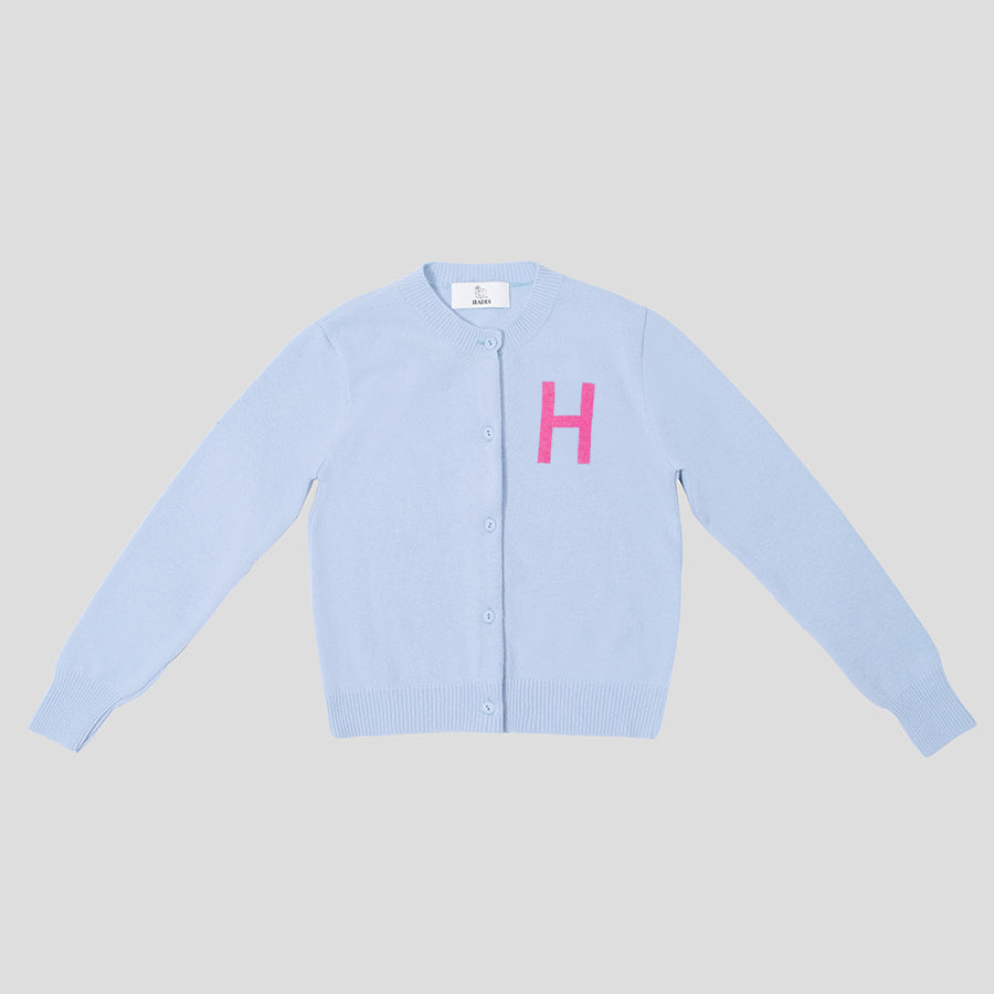 Light blue & pink letter H cardigan HADES Wool