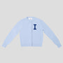 Light blue & navy letter I Alphabet cardigan HADES wool