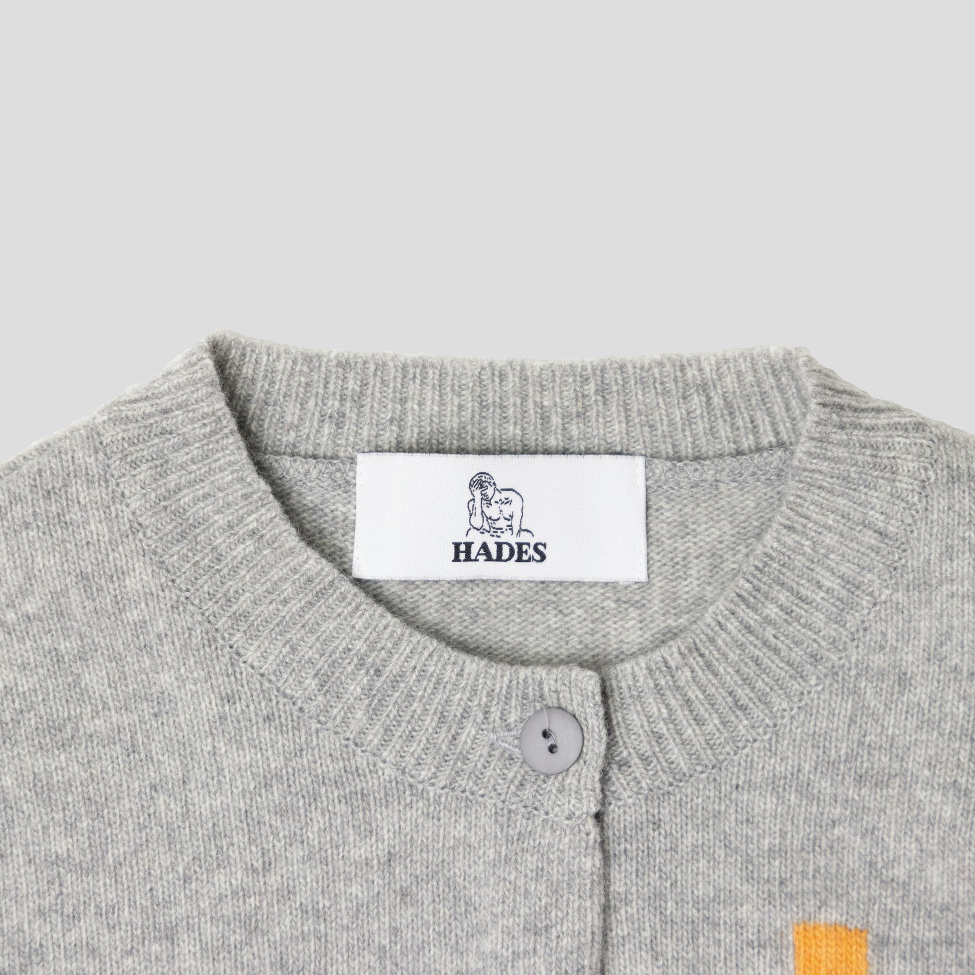 Light grey & orange letter L Alphabet cardigan HADES Wool 