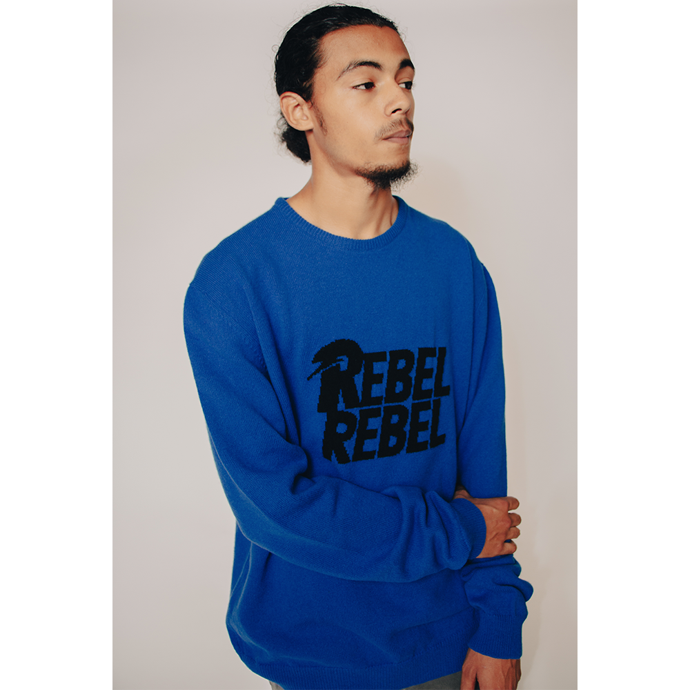 HADES Wool Blue Rebel Rebel Jumper David Bowie Model