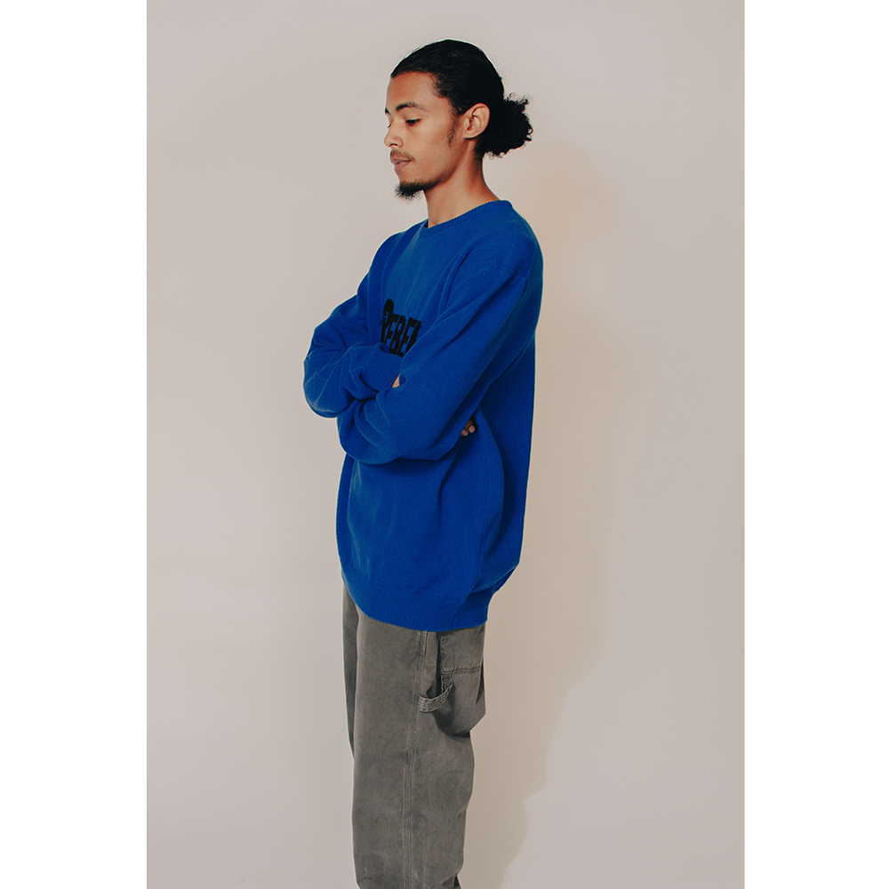 HADES Wool Blue Rebel Rebel Jumper David Bowie Model side shot