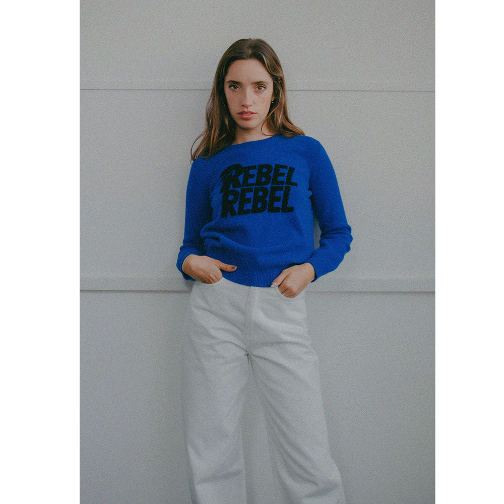 David Bowie Blue Rebel Rebel jumper model wearing